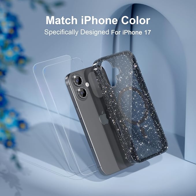 Choiche for iPhone 15 Pro Max Case Compatible with MagSafe Glitter Black | Women Girly Cute Glitter Sparkly Magnetic Phone Case with Diamond Camera Lens Protectors Military-Grade Drop Protection 6.7
