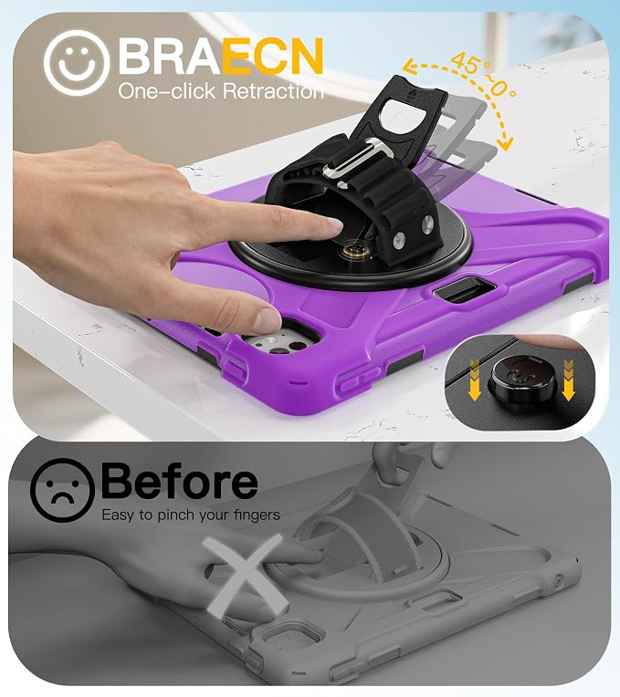 BRAECN Case for iPad Air 11 inch 2026(M4) 2025(M3) 2024(M2)iPad Pro 11 inch(4th/3rd/2nd/1st)&amp Air 10.9(5th/4th) Protective with Pencil Holder Screen Protector 360°Rotating Stand Handle Full Body