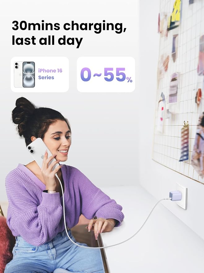 UGREEN 30W USB-C Charger Bundle White + Light Purple Fast Charger Combo Compatible with iPhone 16/15/14/13 Galaxy S25/S24 iPad MacBook Air Pixel