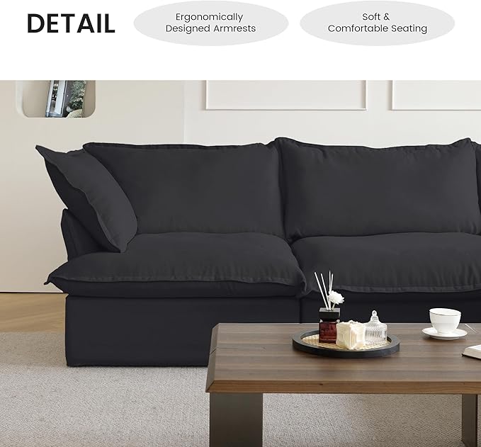 WJShome Modern Down Filled Sigle Middle Seat, Cloud Modular Sectional Sofa, Minimalist Wide Deep Seat Couches for Living Room Apartment Lounge Bedroom (Black)