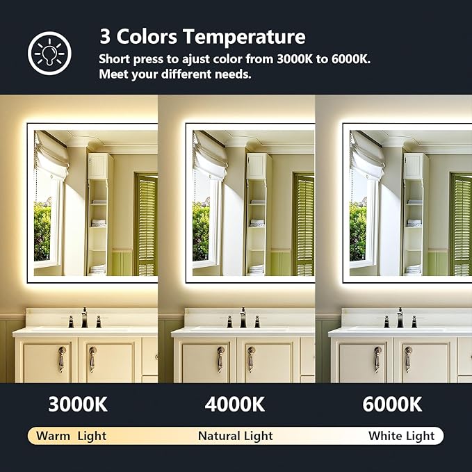 YEELAIT 88x38 Inch LED Bathroom Mirror with Lights (Front Lit and Backlit) Black Framed Lighted Vanity Mirror for Bathroom Wall Dimmable Anti-Fog Memory Tempered Glass Horizontal/Vertical