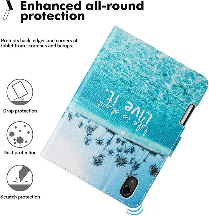 Case for iPad mini 7 A17 Pro &amp iPad mini 6 (2024/2021) Built-in Pencil Holder Premium PU Leather Folio Stand Smart Protective Cover Multi-Viewing Angles and Auto Wake/Sleep - Beach