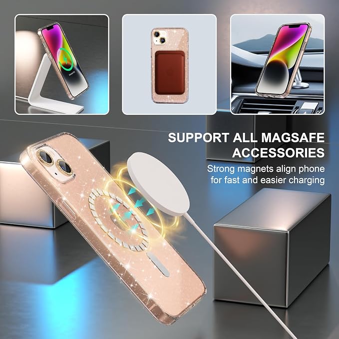 Choiche for iPhone 15 Pro Max Case Compatible with MagSafe Glitter Black | Women Girly Cute Glitter Sparkly Magnetic Phone Case with Diamond Camera Lens Protectors Military-Grade Drop Protection 6.7