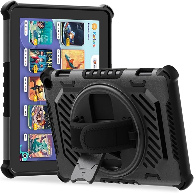 for Flre HD 8 &amp 8 Plus Case 12th/10th Generation (2024/2022/2020 Release) with 360 Kickstand Hand Strap for Kids