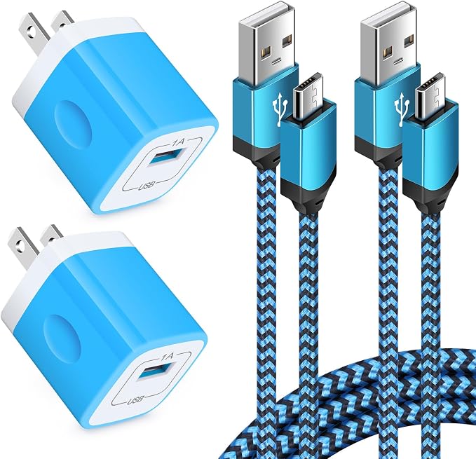 Android Phone Charger Micro Cable4-Pack Wall Plug 1A/5V Power Adapter with 6ft Nylon Braided Fast Charging Micro USB Cord Compatible Samsung Galaxy S7 S6 Edge S4 Note 5 Moto G5 Plus E4 G6 Play HTC