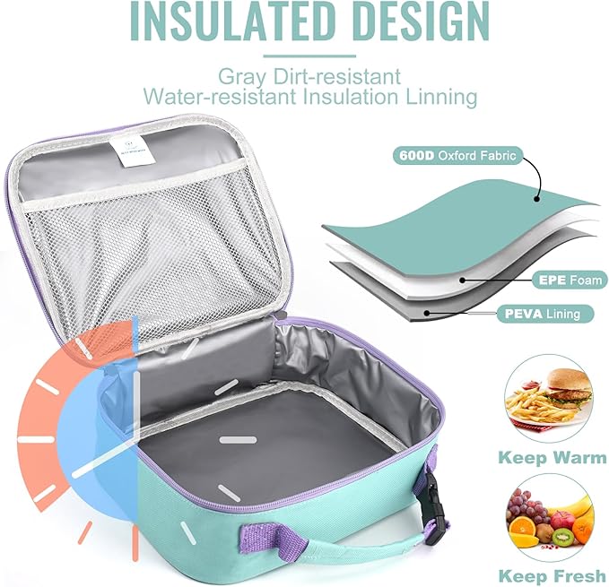 Genteen Lunch Box Kids,Insulated Lunch Bag Kids Boys Girls,Soft Bag Mini Cooler Back to School Thermal Meal Tote Kit Lunch Box for School,Work,Outdoor (Light Green)