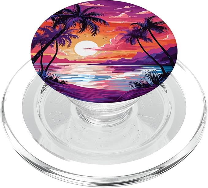 Palm Tree Beach Sunset Tropical Ocean Palms PopSockets Adhesive PopGrip