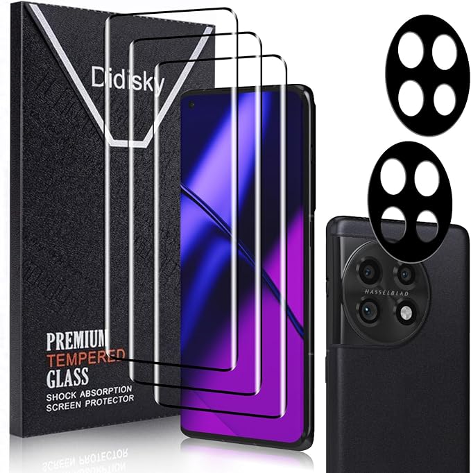 Didisky Screen Protector for Oneplus 9 Pro 3 Pack Tempered Glass Film with 2 Pack Camera Lens Protector Easy to UseScratch-Resistant9H Hardness3D Curved Full Coverage