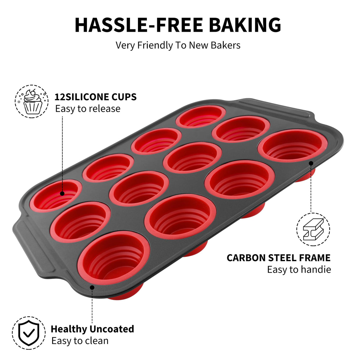Lyveit Silicone Muffin Pan for Baking with Metal Frame