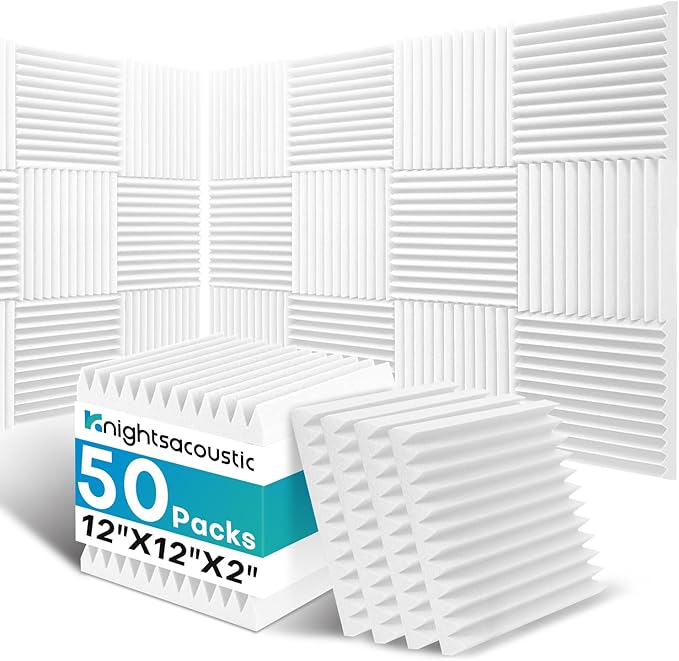 50 Pack Sound Proof Foam Panels for Walls, 2 X 12 X 12 Inches Acoustic Foam Panels, High Density Acoustic Panels Sound Absorbing, Noise Cancelling Studio Wedges, White (NOT INCLUDE ADHESIVE)