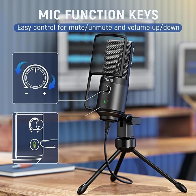 FIFINE Podcast Recording Microphone, PC USB Condenser Microphone for Streaming Vocal Music, Computer Desktop Mic with Mute Button for Windows/Mac OS-K669PRO1