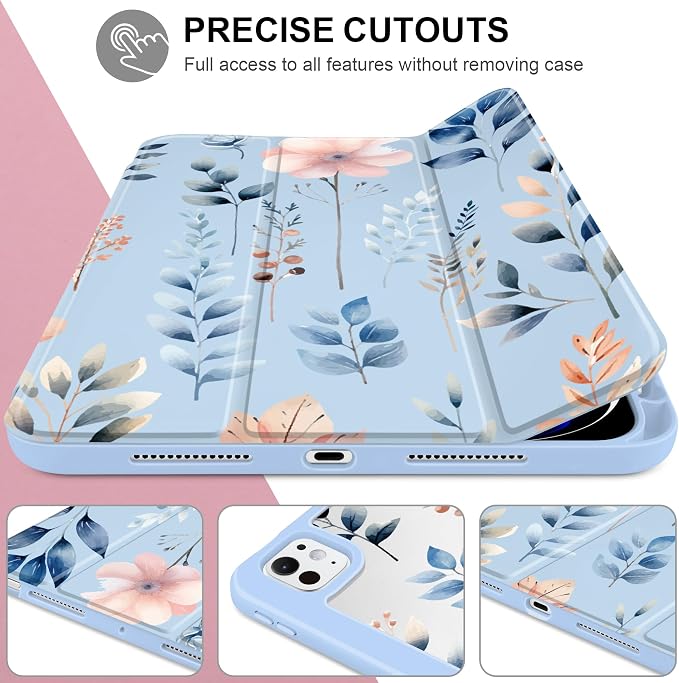 Case for iPad Pro 11 inch M5 2025 /M4 2024 Blue Ribbon Stripe | Blue Ribbon Stripe Folio Case with Clear Back Pencil Holder Trifold Stand and Auto Sleep/Wake for Preppy Aesthetic Users