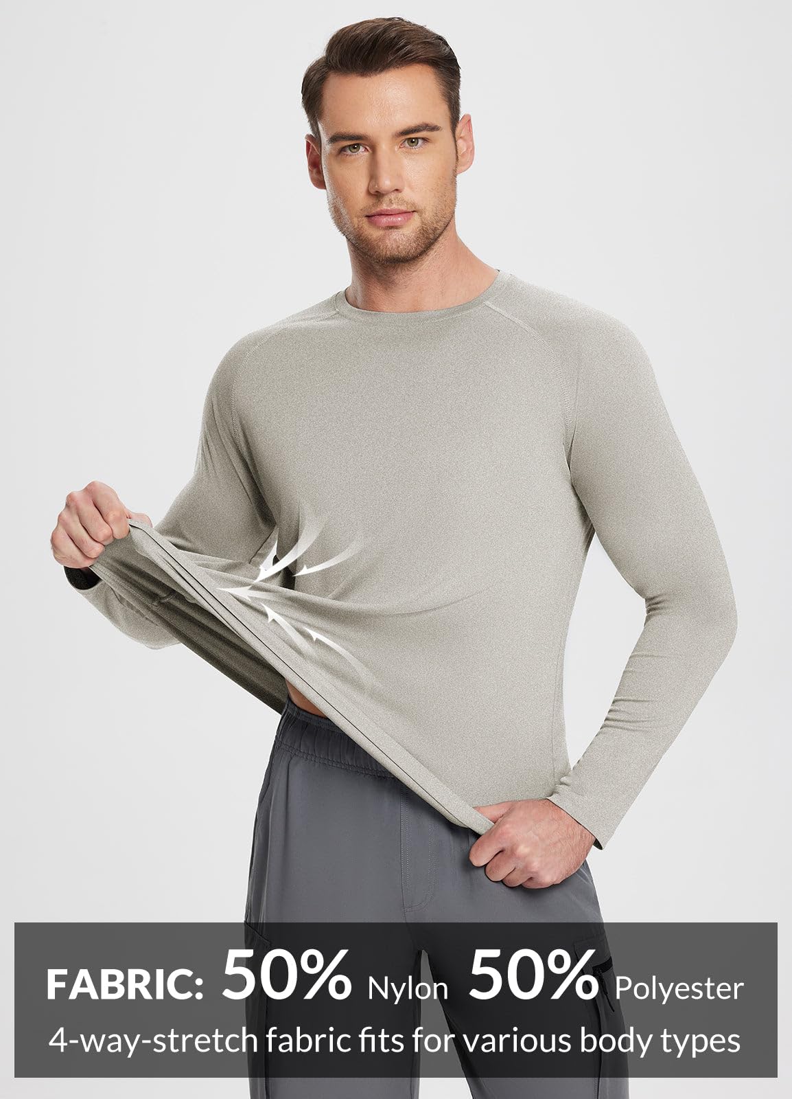 baleaf Men's Long Sleeve Running Shirts Workout Tops Quick Dry SPF Rash Guard Lightweight Hiking Sun Protection t Shirt Khaki S