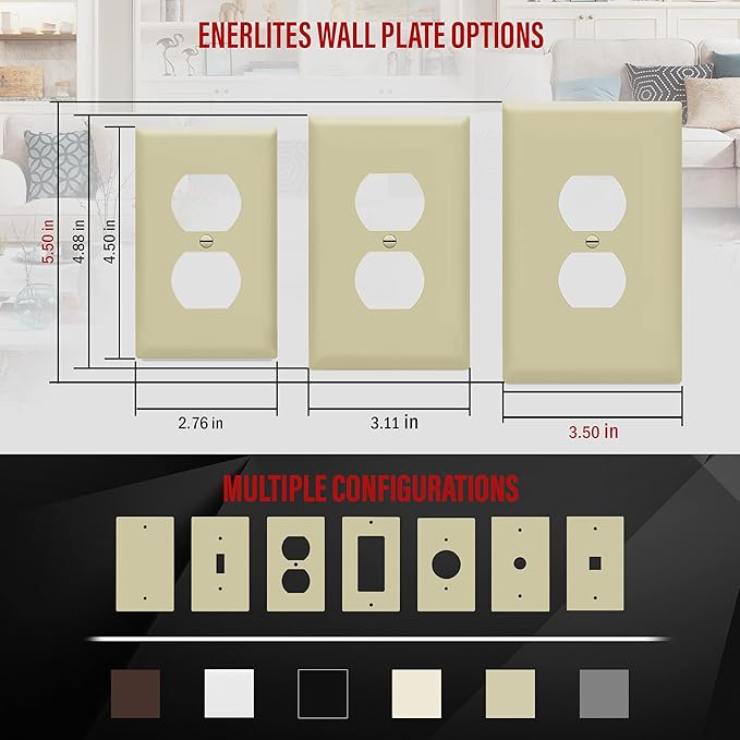 ENERLITES Duplex Receptacle Outlet Wall Plate, Jumbo Electrical Outlet Covers, Gloss Finish, Oversized 1-Gang 5.51" x 3.50", Polycarbonate Thermoplastic, 8821O-I-10PCS, Ivory, 10 Pack