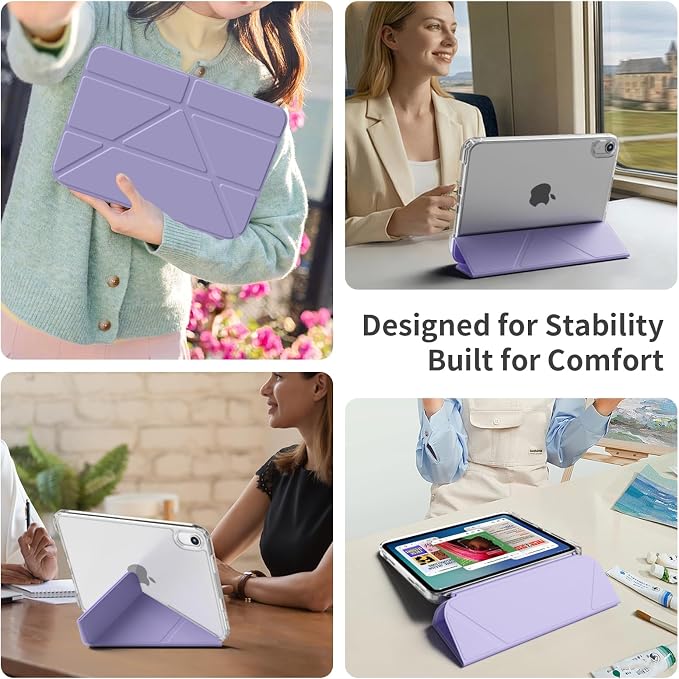 Case for iPad mini 7 (A17 Pro 2024) / iPad mini 6 2021 8.3 Inch | Slim Light Clear Anti-Yellow Transparent Back Cover Multi-Angle Stand Protective Case Auto Sleep/Wake (Black)