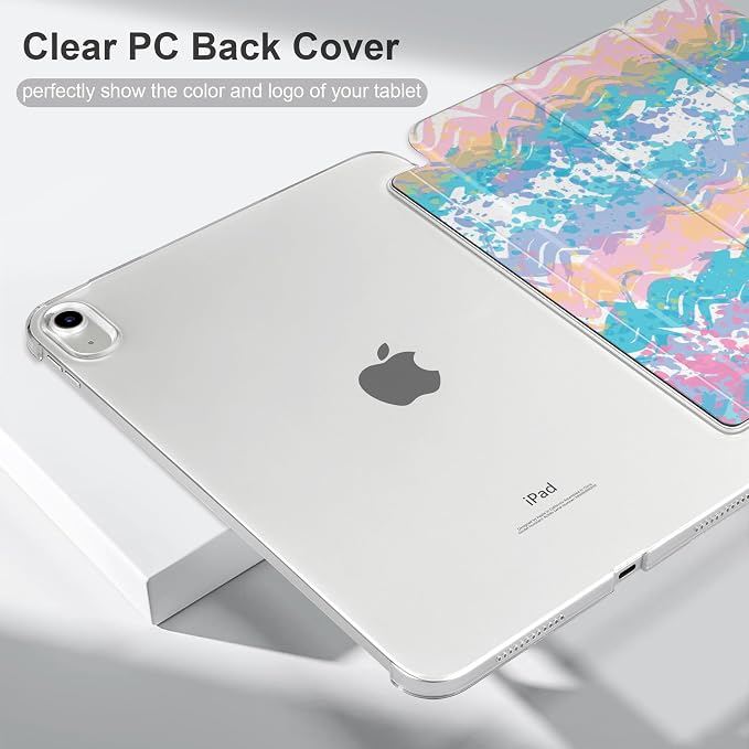 MecBevia Case for iPad (A16) 11th Generation 11 Inch (2025) iPad 10th Generation 10.9 Inch (2022) Hard PC Back Cover Auto Wake/Sleep Pastel Waves