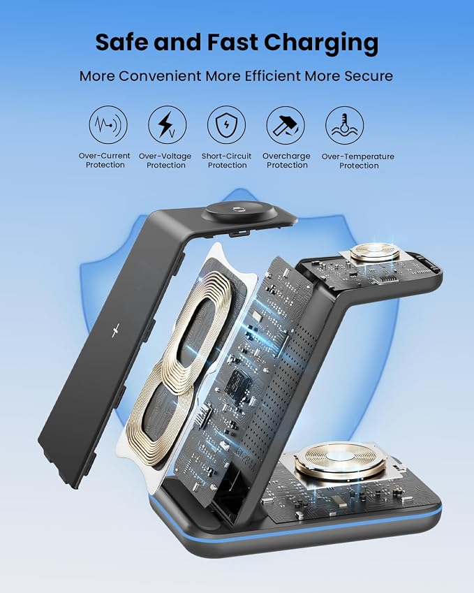Wireless Charger Stand CIYOYO 3 in 1 Fast Wireless Charging Station Dock for Apple Watch 11/9/8/7/6/SE/5/4/3/2 Airpods 3/2/Pro iPhone 17/16/15/14/14 Plus/14 Pro Max/13/13 Pro/12/12 Pro/SE/X/XR/XS/8