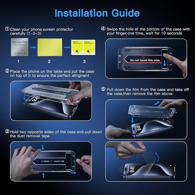 Uyiton Anti-Blue Light for iPhone 15 Plus Screen Protector | Unbreak-Glass Easy to Install Full Coverage Case Friendly Scratch Resistance 9H Tempered Glass Screen Protector 2 Pack