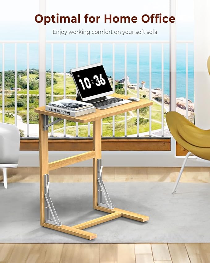 Tatub 24'' Folding TV Tray Table, C Shaped End Table for Couch, Small Sofa Side Laptop Desk