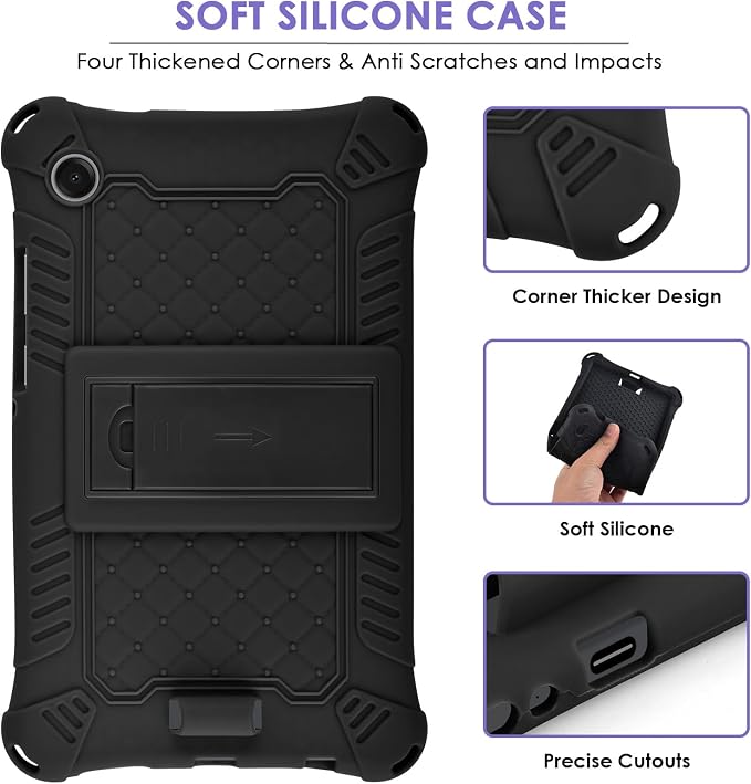 DETUOSI Compatible with Samsung Galaxy Tab A11 8.7 inch 2025 with Shoulder Strap &amp Stylus Pen Soft Silicone Multi-Angle Cover for Samsung Galaxy Tab A9 8.7 inch 2023 Black
