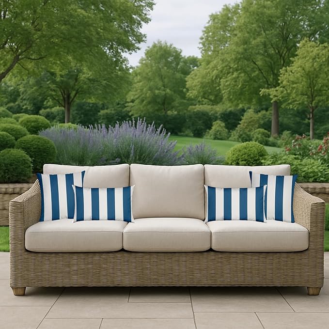 RSH DECOR: Sunbrella Square Throw Pillows Set of 4 | 24" x 24" | Water and Fade-Resistant Performance Fabric | Outdoor Pillow Covers with Down-Alternative Inserts | Cabana Regatta