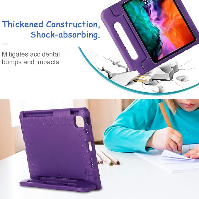 Kids Case for iPad Pro 11 M5/M4 &amp iPad Air 11 (2026/2025/2024) Shockproof Case with Pencil Holder Techcircle Light EVA Foam Handle Stand Bumper Protective Child Friendly Drop Proof Cover Black