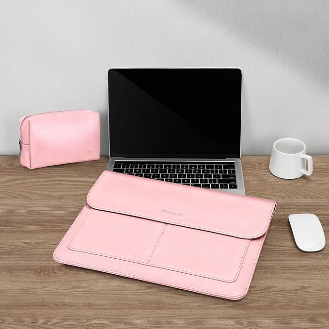 MOSISO Laptop Case 13 inch, 13 inch Laptop Sleeve Compatible with MacBook Air M4 M3 M2 M1 2025-2018 / Pro M2 M1 2025-2016, PU Leather Flap Carrying Case with Stand&Small Pouch, Pink