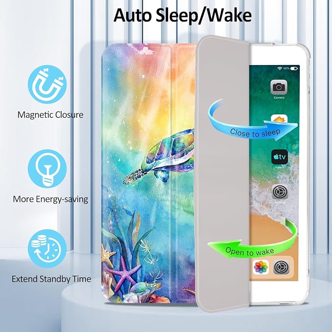 Lokigo for iPad 9th/ 8th/ 7th Generation Case 10.2 Inch (2021/2020/2019 Release) iPad Air 10.5 (3rd Generation) 2019 /Pro 10.5 2017 Case with Translucent Hard Shell Back -Flowers
