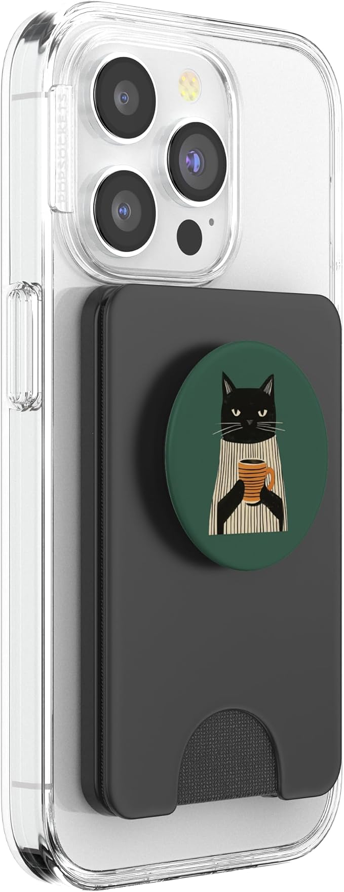 Black Cat Holding Coffee Cup Illustration PopSockets Adhesive PopGrip