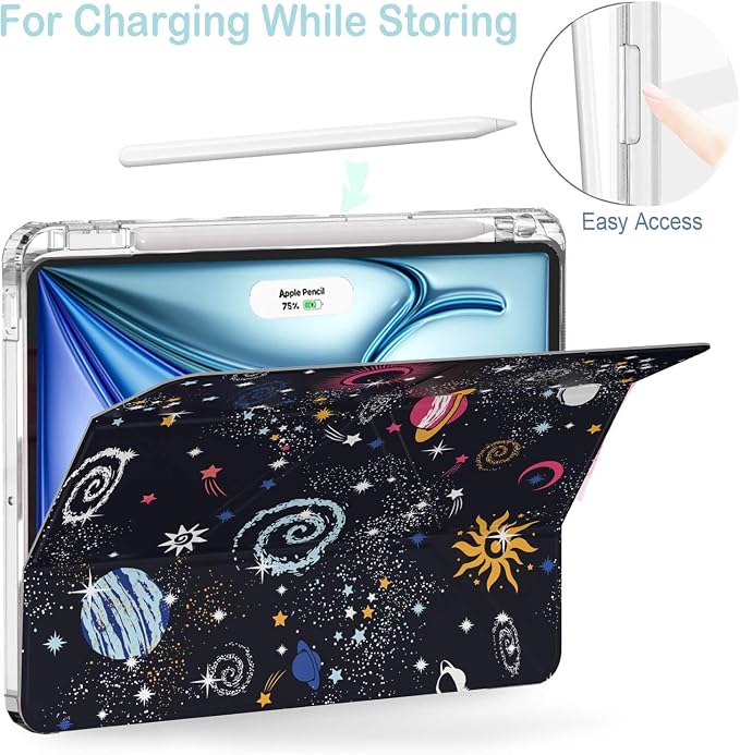 Feams Case for iPad Air 11-inch M4 2026 / M3 2025 / M2 2024 iPad Air 5th/4th Generation 2022/2020 10.9 Inch Y-Fold Standing Case Clear Back with Portrait Stand &amp Pencil Holder Beige Checkered