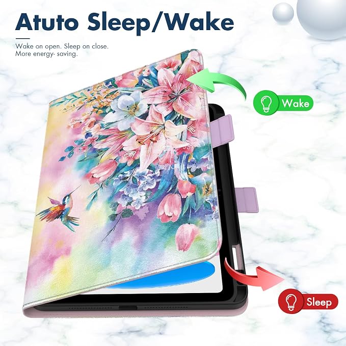 Dteck for iPad A16/10th Generation 10.9 Inch 2022 Case with Pencil HolderPremium PU Leather Folio Multiple Viewing Angles Stand Cover Auto Wake/Sleep Protective Tablet Cases for Women MenBookshelf