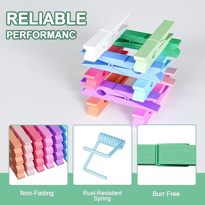 100Pcs White Clothespins, 2.9 Inch Clothes Pins Wooden, Colorful Clothespins for Hanging Clothes Crafts Picture Laundry Clips Cheer