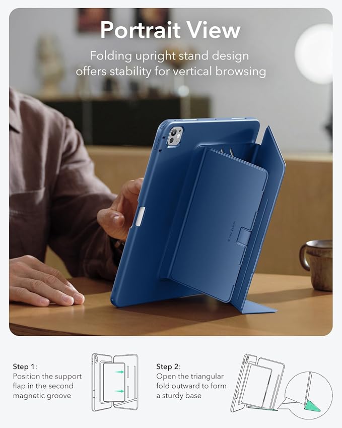 ESR for iPad Pro 13 Inch Case (M5/M4) 2025/2024, Vertical Stand Cover, Multi Stand Angles, Ultra-Stable Case with Pencil Holder, Flip Series, Blue