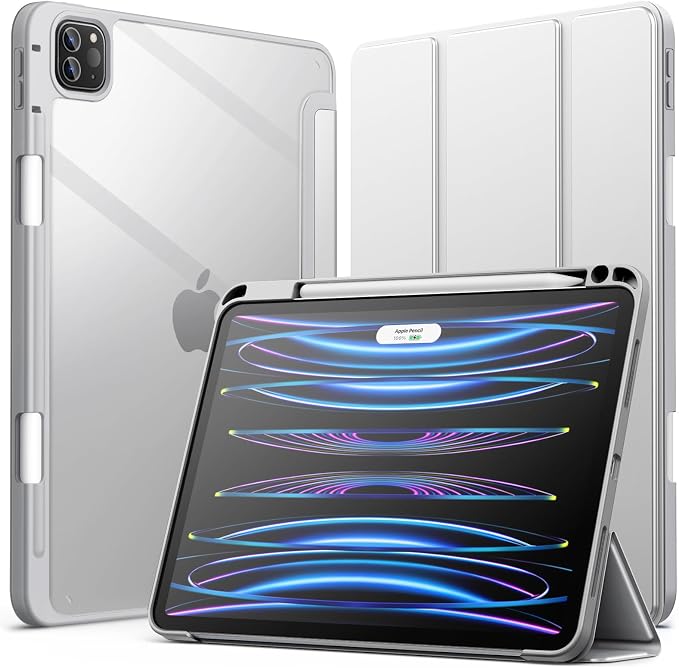 JETech Case Cover for iPad Pro 11 4/3/2/1 Black | For 2022/2021/2020/2018 Model Clear Back Pencil Holder Slim Shockproof Tri-Fold Stand Auto Wake/Sleep