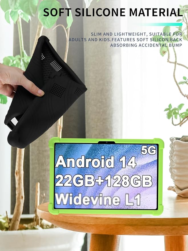 Case for Dghrti TAB30 2025 Android 14 Tablet 10.1 Inch，WUNIAK Shock Proof Lightweight Stand Rubber Shell Protective CoverKids Friendly Soft Silicone Adjustable Stand CoverBlack