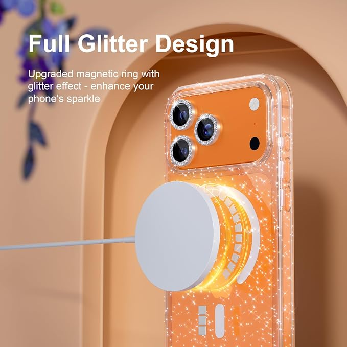 Choiche for iPhone 15 Pro Max Case Compatible with MagSafe Glitter Black | Women Girly Cute Glitter Sparkly Magnetic Phone Case with Diamond Camera Lens Protectors Military-Grade Drop Protection 6.7