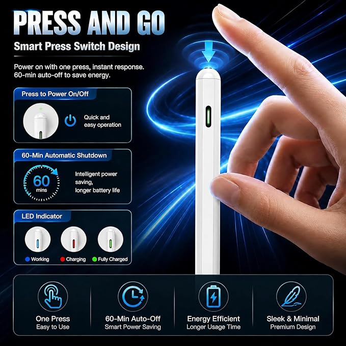 Stylus Pen for iPad Pro with Fast Charging Tilt Function Palm Rejection | Compatible with iPad 2018-2025: Works with iPad Pro Air Mini and iPad models for writing drawing and note-taking