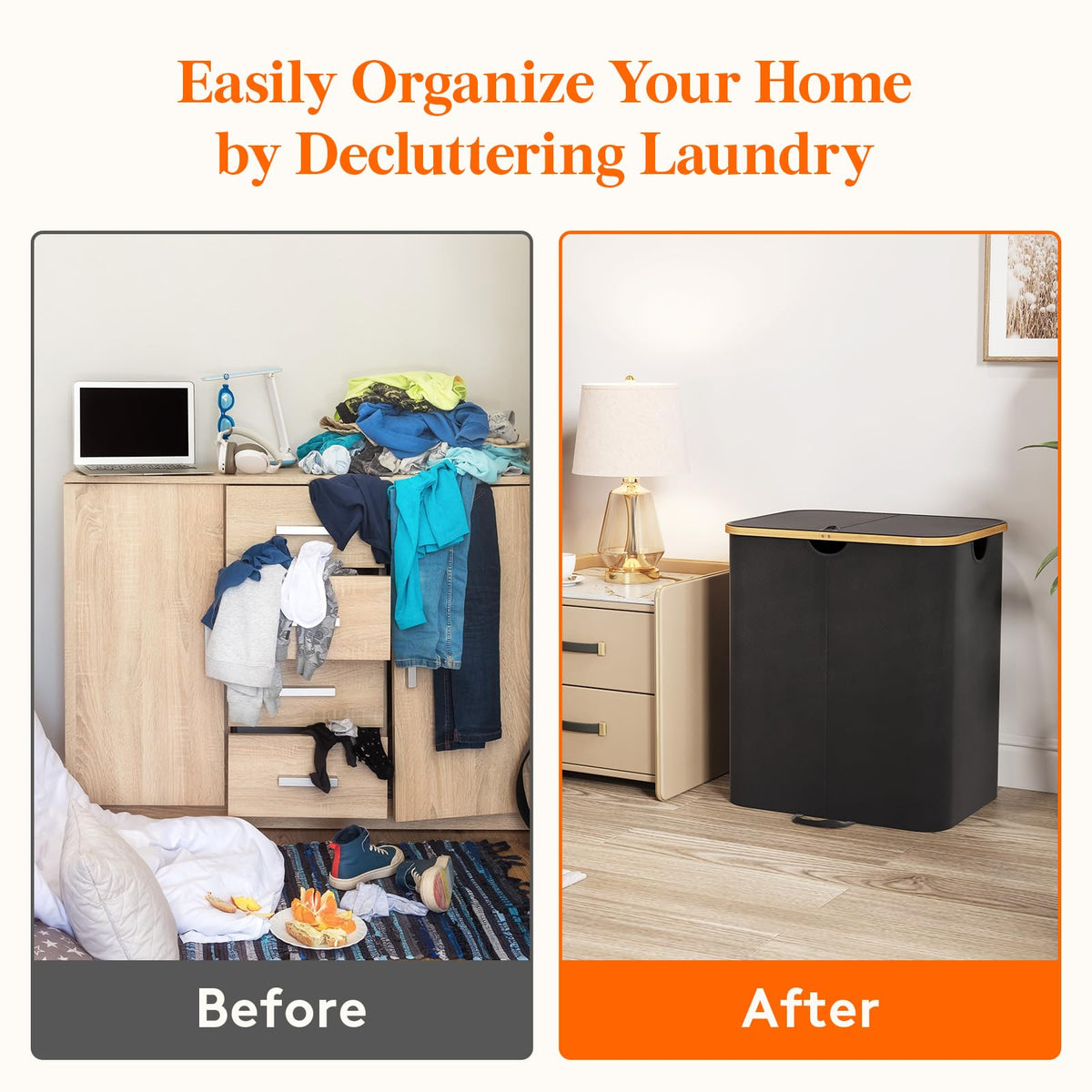 Lifewit 120L Double Laundry Hamper with Lid, Large Laundry Basket with Removable Bag & Bamboo Handles, Fodable Tall Dirty Clothes Hamper for Laundry Collapsible Bin for Bathroom Bedroom Dorm, Black