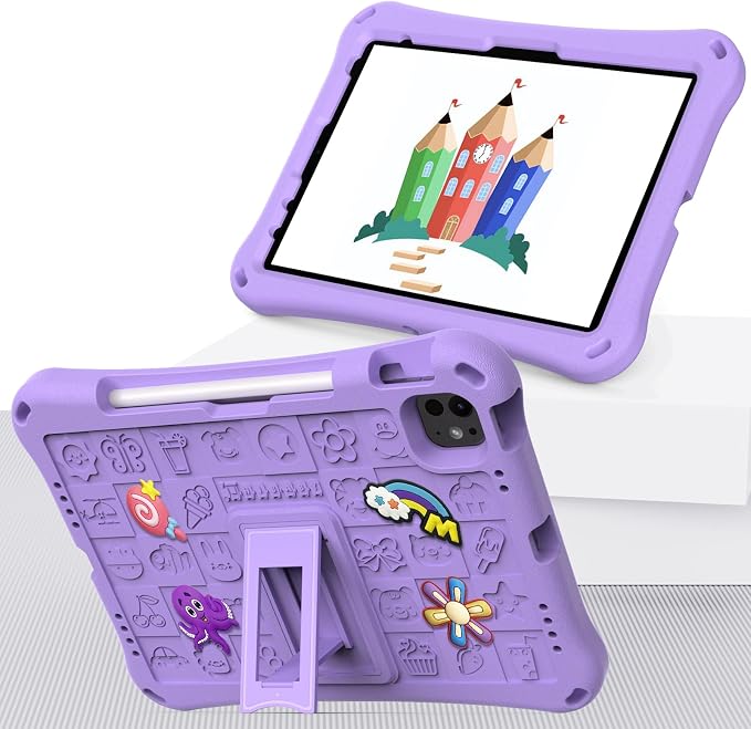 Case for iPad 10.2 Inch 2021/2020/2019/ iPad Pro 10.5 Inch/Air 3rd Gen (2019) Shoulder Strap Kickstand Children Friendly Anti-Scratch Shockproof Case Lightpurple