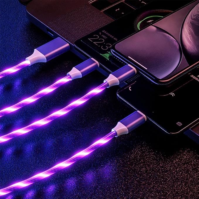 IHAO Multi Ports Charger Cable 3 Combinations in One Cable USB A to USB C/Micro USB PD Fast Charging Cord Lighted Up LED Flowing Compatible with Almost All Kinds of Electric Device-39Inches Blue