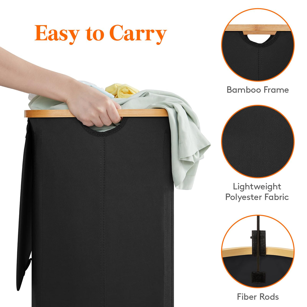 Lifewit 120L Double Laundry Hamper with Lid, Large Laundry Basket with Removable Bag & Bamboo Handles, Fodable Tall Dirty Clothes Hamper for Laundry Collapsible Bin for Bathroom Bedroom Dorm, Black
