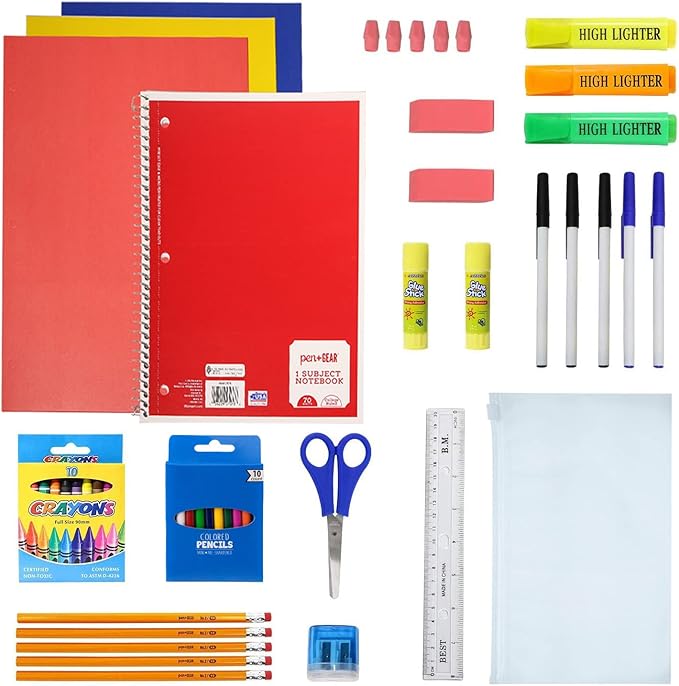6-Pack 19” Sport Backpacks with 50 Piece School Supplies Kits - Pens, Pencils, Crayons – Bulk Bundle for Elementary, Middle, and High School Students, 6 Assorted Styles
