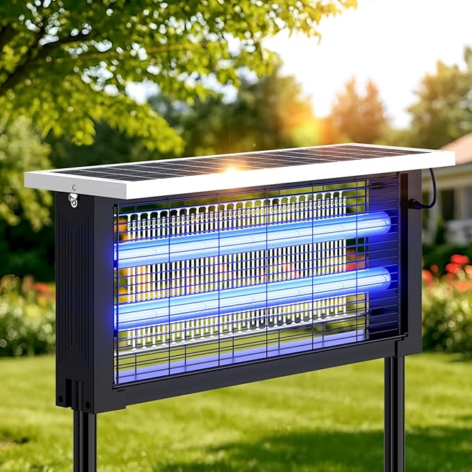 Solar Bug Zapper Outdoor, Powerful Mosquito Zapper, Electric Mosquito Killer Outdoor, Waterproof & Portable Fly Killer, Rechargeable Flying Insect Trap for Patio, Yard, Garden, Home, Camping, Black