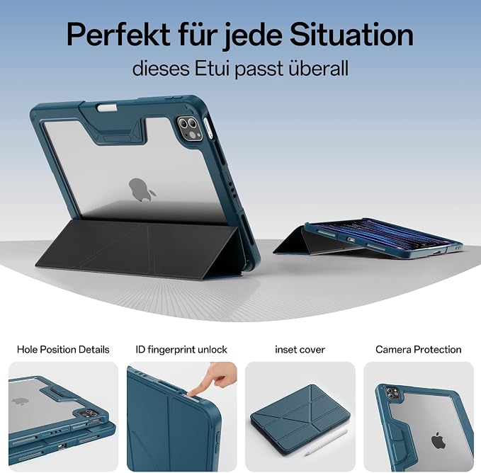 Case for iPad Pro 11 inch (4th/3rd/2nd Generation) 2022/2021/2020 | Y-Stand Shockproof Protective Cover with Pencil Holder Multi-Angle Stand Clear Hard Back (Black)