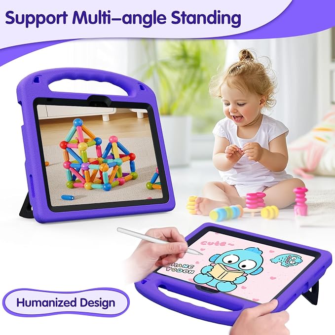 Kids Case for iPad A16 11th/ 10th Generation (2025/2022 Model) | iPad 11/ iPad 10 Full-Body Drop Protection cover with Screen Protector EVA Shockproof Handle Stand Black