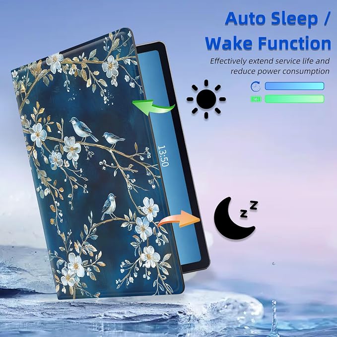 for Amazon Fire Max 11 2023 Release Table Case 11'' Rotating Auto Wake Sleep Leather Table Case for Amazon Fire Max 11 2023 Release Stand Bird Flowers Design for Woman Man