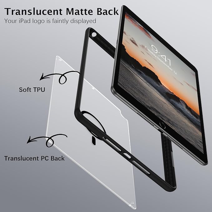 Telaso Magnetic for iPad 9th Generation/iPad 8th Generation/iPad 7th Generation Case iPad 10.2 inch 2021/2020/2019 Translucent Matte Back Soft TPU Bumper Military Grade Protective Case Black