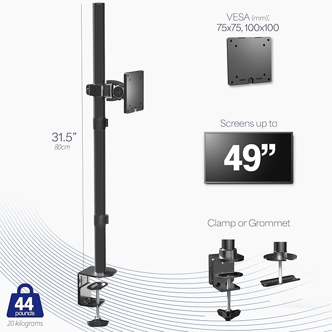 VIVO Single Ultra-Wide Monitor Desk Mount for up to 49 inch Ultrawide Screens, Extra Tall Heavy Duty Adjustable Stand Holds 44 lbs, Black, STAND-V100R