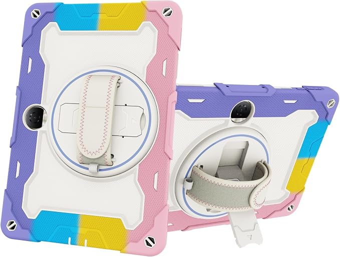 Tablet Case for Honor Pad 9 12.1 Kids Rainbow Heavy Duty Silicone Shockproof Case with Pencil Holder Shoulder Strap Rotating Fold Kickstand Hand Strap