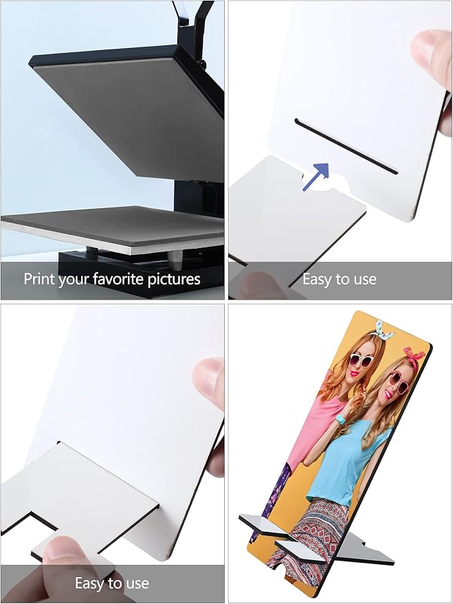 Frienda 4 Pieces Sublimation Blank Phone Stand Sublimation Cell Phone Holder for Desk Wood Smartphone Holders DIY Craft Charging Stand for Desktop Office Table Home Kitchen